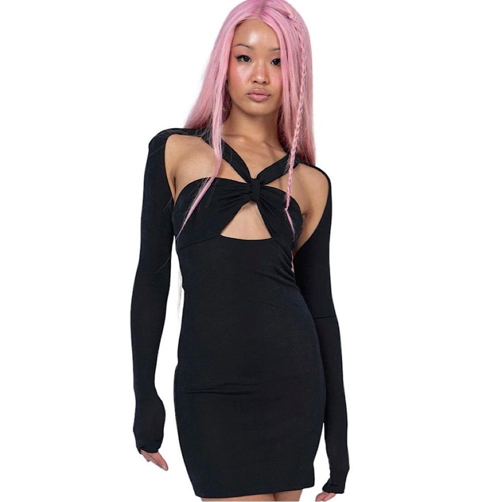 Princess Polly Giovanni Black Mini Dress Long Sleeves Cutouts Size 8 NWT